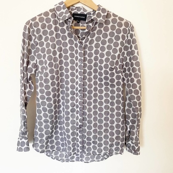 French Curve Gray and White Polka Dot Button Down Collared Shirt XS - Picture 1 of 4